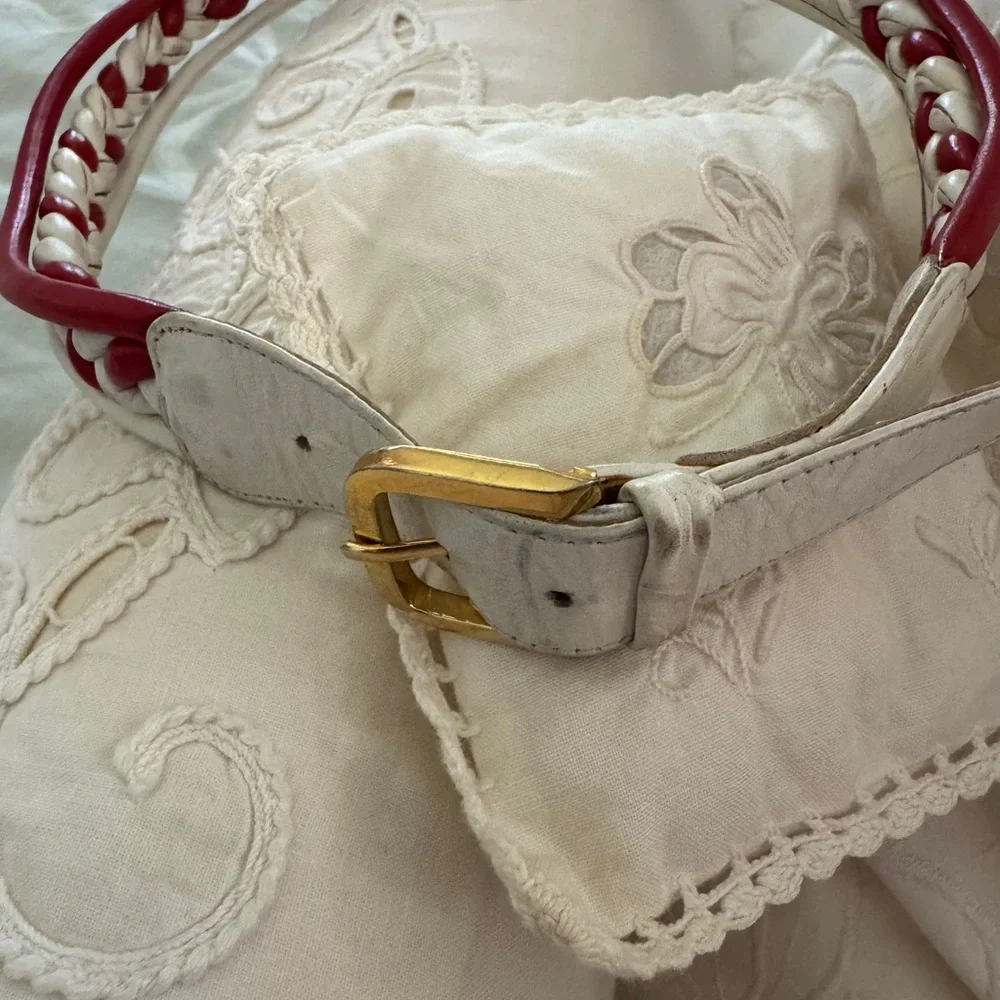 Braided Leather Belt - Red and White